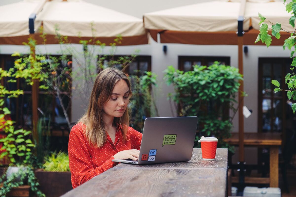 Small business owner working on a laptop